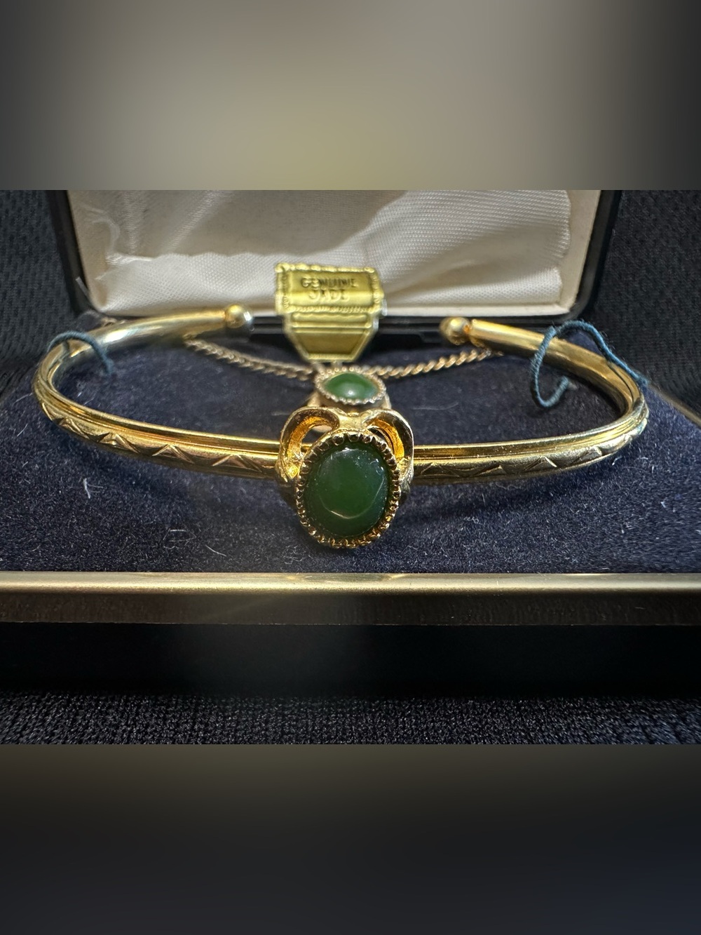 Vintage Jade Stone Gold Bracelet, Necklace, & Lapel Pin - Unbranded